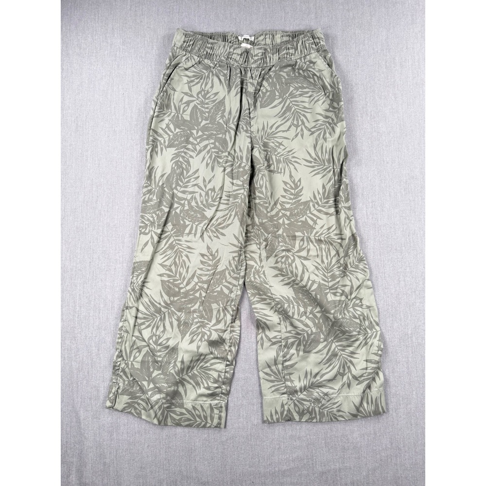 C&C California Tropical Palm Print Wide Leg Pants Sage Green Lyocell Women M